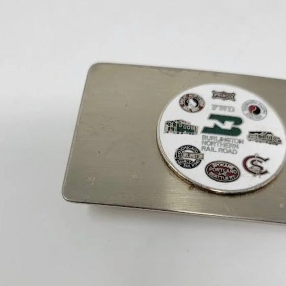 Vintage Silver Burlington Northern Railroad Merger Men Rectangular Belt Buckle - Picture 5 of 7